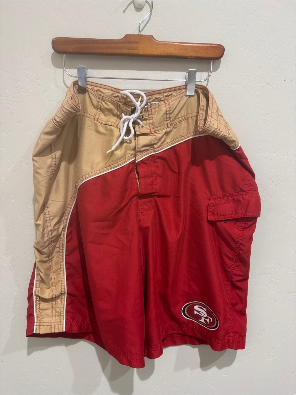 NFL San Francisco 49ers Red and Tan Cargo Swim Shorts